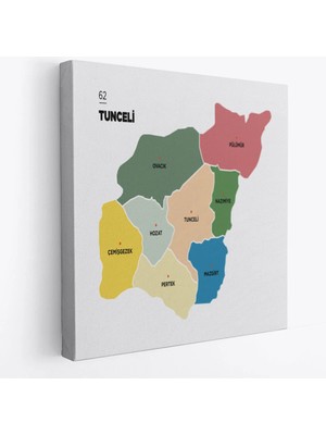 Beta Moda Hub Tunceli Ili ve Ilçeler Haritası Dekoratif Kanvas Tablo