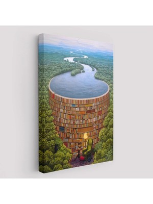 Beta Moda Hub Gerçeküstü Bir Kütüphane Kanvas Tablo, Çalışma Odası Hediyesi, Kütüphane Posteri-