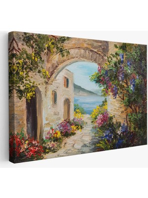 Beta Moda Hub Deniz Yakınında Ev, Renkli Çiçekler, Deniz Manzaralı Kanvas Duvar Tablosu-