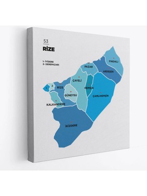 Beta Moda Hub Rize Ili ve Ilçeler Haritası Dekoratif Kanvas Tablo