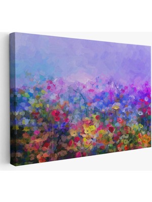 Beta Moda Hub Kır Çiçekleri Yağlıboya Görünüm Dekoratif Kanvas Duvar Tablosu-