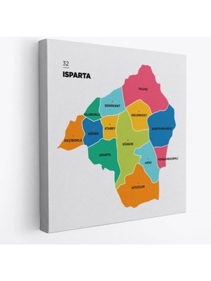 Beta Moda Hub Isparta Ili ve Ilçeler Haritası Dekoratif Kanvas Tablo