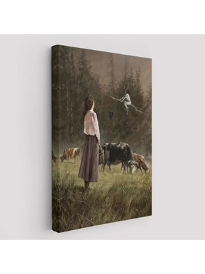 Beta Moda Hub Süpürgeli Cadıya Özenen Kız Dekoratif Duvar Tablosu -