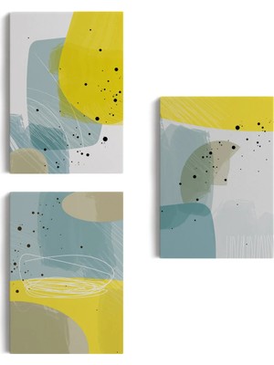Beta Moda Hub Soyut Renkli Sürreal Şekiller Dekoratif Duvar Tablosu Üçlü Set-Ej-