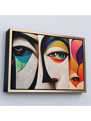Beta Moda Hub Ahşap Çerçeveli Soyut Yüzler Tablosu-