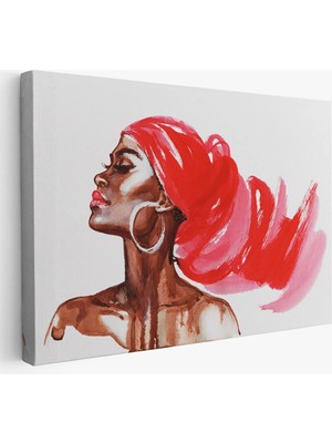 Beta Moda Hub Afrikalı Kadın Suluboya Görünüm Dekoratif Kanvas Duvar Tablosu-