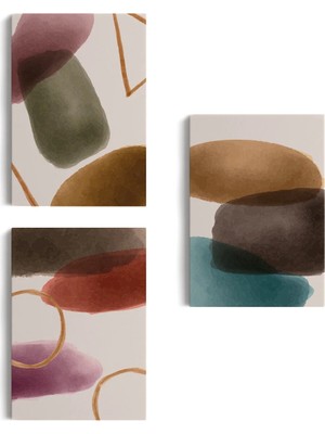 Beta Moda Hub Suluboya Görünümlü Soyut Desenler Duvar Tablosu Üçlü Set-Eg-