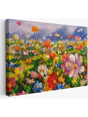 Beta Moda Hub Kır Çiçekleri Yağlıboya Görünüm Dekoratif Kanvas Duvar Tablosu-