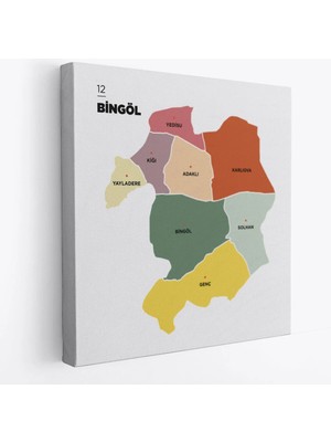 Beta Moda Hub Bingöl Ili ve Ilçeler Haritası Dekoratif Kanvas Tablo