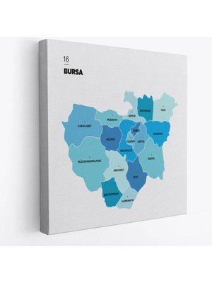 Beta Moda Hub Bursa Ili ve Ilçeler Haritası Dekoratif Kanvas Tablo