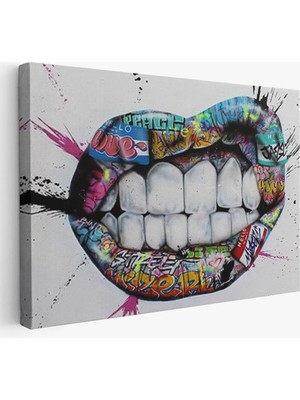 Beta Moda Hub Renkli Dudak Graffiti Kanvas Tablo, Banksy Sokak Sanatı-