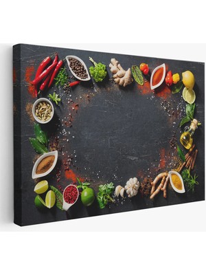 Beta Moda Hub Mutfak Masasındaki Baharatlar Dekoratif Kanvas Duvar Tablosu-