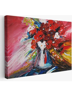 Beta Moda Hub Vazo Içindeki Çiçekler Yağlıboya Görünüm Dekoratif Duvar Tablo-