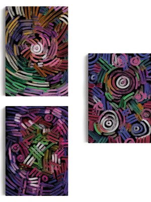 Beta Moda Hub Soyut Sürreal Şekiller Dekoratif Duvar Tablosu Üçlü Set-Eş-