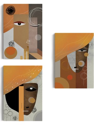 Beta Moda Hub Soyut Sürreal Kadınlar Dekoratif Duvar Tablosu Üçlü Set-Dp-