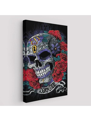 Beta Moda Hub Renkli Çiçeklerle Kafatası Posteri, Şeker Kafatası Sanatsal Kanvas Tablo-