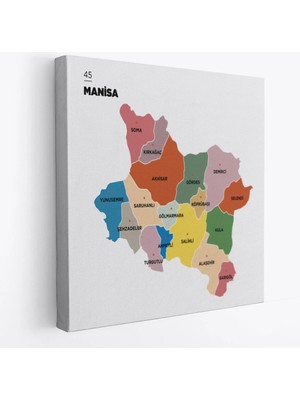 Beta Moda Hub Manisa Ili ve Ilçeler Haritası Dekoratif Kanvas Tablo