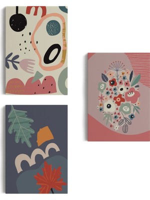 Beta Moda Hub Renkli Çiçekler, Mutfak, Antre Çağdaş Duvar Tablosu 3 Lü Set-Aj-