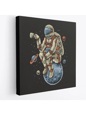 Beta Moda Hub Dünya Üzerinde Dinlenip Kahve Içen Astronot Kanvas Tablo-