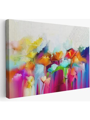 Beta Moda Hub Soyut Çiçekler Yağlıboya Görünüm Dekoratif Kanvas Duvar Tablosu-