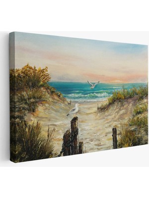 Beta Moda Hub Kumsaldan Okyanusa Bir Yol Yağlıboya Görünüm Dekoratif Kanvas Duvar Tablosu-