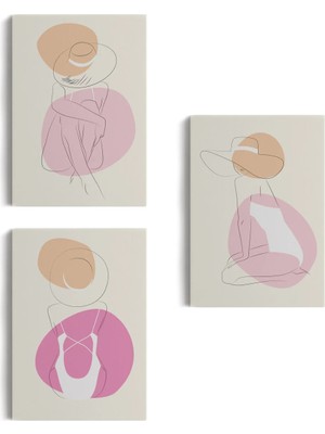 Beta Moda Hub 3’lü Tablo Zarif Kadınlar Çizgi Sanat Tarzında Dekoratif Tablo Seti-Ar-
