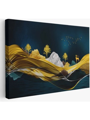 Beta Moda Hub Altın Renkli Dağların Dekoratif Duvar Tablosu-