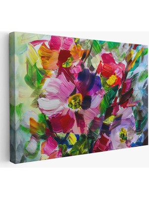 Beta Moda Hub Renkli Çiçek Desenli Yağlıboya Görünüm Dekoratif Kanvas Duvar Tablosu-