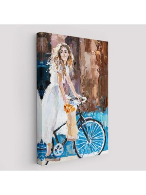 Beta Moda Hub Bisiklete Binen Beyaz Elbiseli Kız Duvar Tablosu-