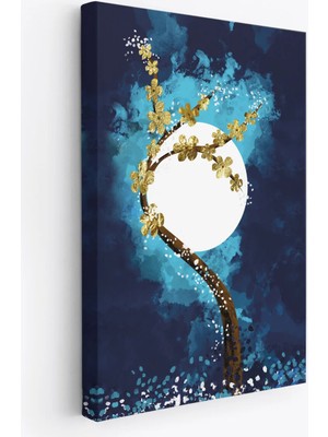 Beta Moda Hub Altın Çiçekli Ağaç ve ve Ay Kanva Tablo, Soyut Çağdaş Sanat Örneği-
