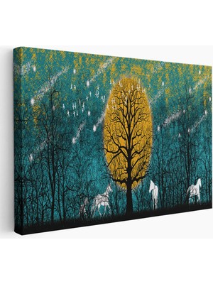 Beta Moda Hub Geceyarısı Ormanda Gezen Atlar Kanvas Tablosu-