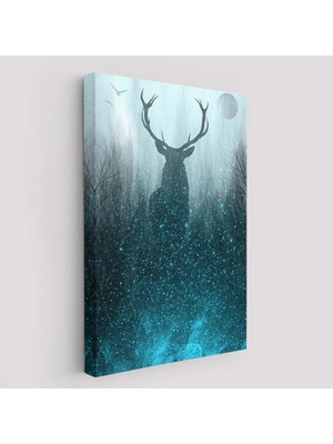 Beta Moda Hub Geyiğin Gece Ormandaki Silüeti Duvar Tablosu-