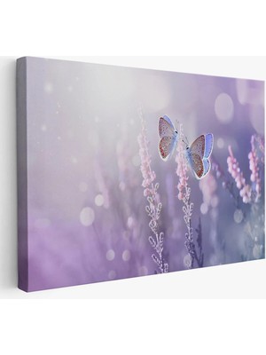 Beta Moda Hub Lavanta Çiçeğindeki Zarif Kelebekler Dekoratif Kanvas Duvar Tablosu-