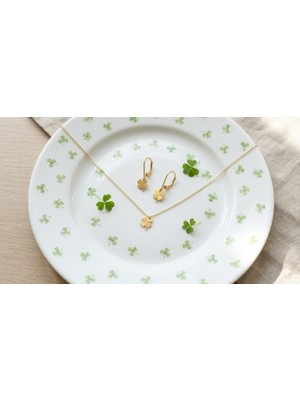 925 Ayar Papatya Silver Lazer Kesim Yonca Kolye Küpe Set.rose.gold.rodaj