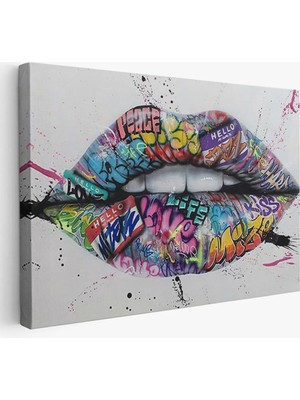 Beta Moda Hub Dudak ve Diş Kanvas Tablo, Banksy Dudaklar Sokak Graffiti Sanatı Kanvas Tablo-