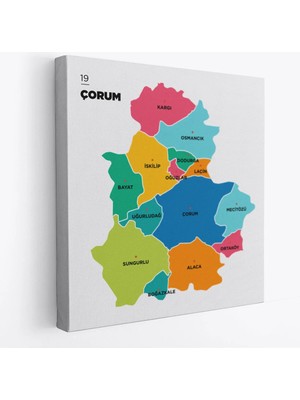 Beta Moda Hub Çorum Ili ve Ilçeler Haritası Dekoratif Kanvas Tablo