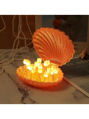 AyrStore Buğz LED Işıklı Kendin Yap Deniz Kabuğu Tasarımlı Lale Lamba