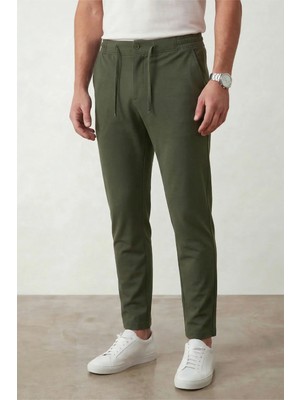 Veleno Erkek Haki Diz Izi Yapmayan Jogger Stil Bilek Boy Dokuma Pantolon Arka Cepli