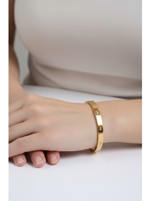 Atalya Accessory Gold Renk Zirkon Taşlı Çelik Kadın Kelepçe