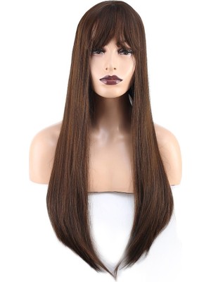 Kaia Life Düz Perçemli Uzun Fiber Sen Peruk / Kahve Karamel