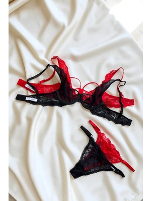 Luvensa Siyah Ip Detaylı Dantelli Bralet Takım (Sütyen & Tanga)