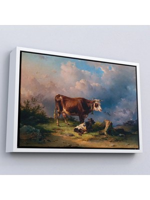 Beta Moda Hub Ahşap Çerçeveli Alp Dağlarında Inek ve Danası Tablo-