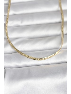Bazarhane cm 14K Gold Renk Yassı Zincir Model 45 cm Kadın Kolye