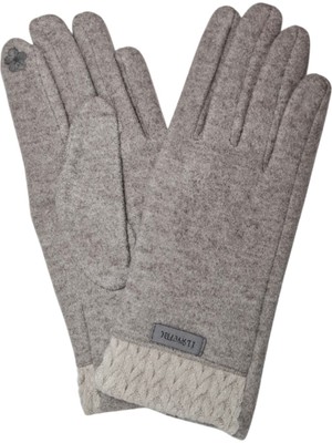 Spteks Suyutti Yetişkin Bayan Açık Gri Renk Süet Nubuk Teksan Amblem Figürlü Kışlık Eldiven