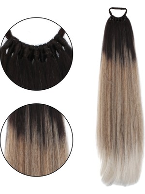 Kaia Life Lastik Tokalı At Kuyruğu Düz / Kahverengi / Kumral  Ombre Beyaz Platin Röfle