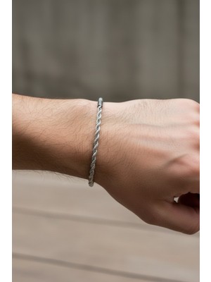 Atalya Accessory Ince Burgulu Erkek Çelik Bileklik Gümüş Renk