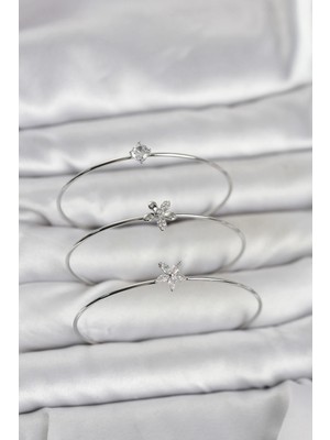 Bazarhane Gümüş Renk Zirkon Taşlı Pirinç 3'lü Kadın Bileklik Kombini