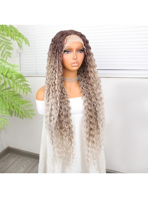 Kaia Life Afro Dalga Rus Kumralı Beyaz Platin Ombreli Işıltılı Fiber Sen Tül Peruk