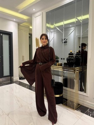 Marsilyan- Kadın Uzun Kollu Şal Detaylı Bluz ve Pantolon Ikili Takım