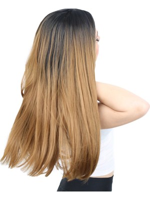 Kaia Life Fiber Sen Uzun Düz Peruk / Siyah / Karamel Ombreli